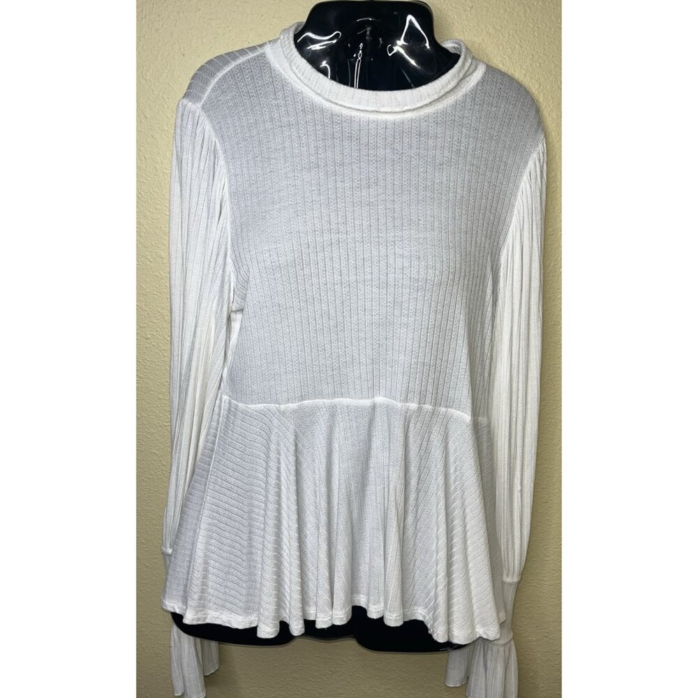 White Tunic Top Ribbed L/S How Very Loved Women's Sz S Ribbed High Turtleneck